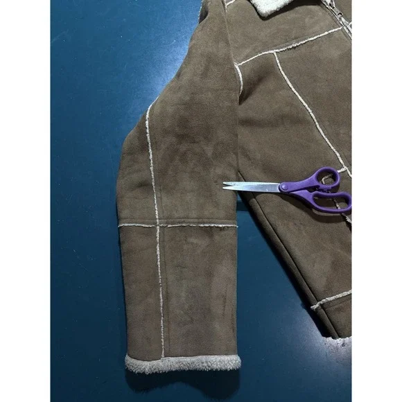 Vtg Aeropostale Faux Suede Leather Jacket Sherpa Lined Men's Large Brown 90s Y2K